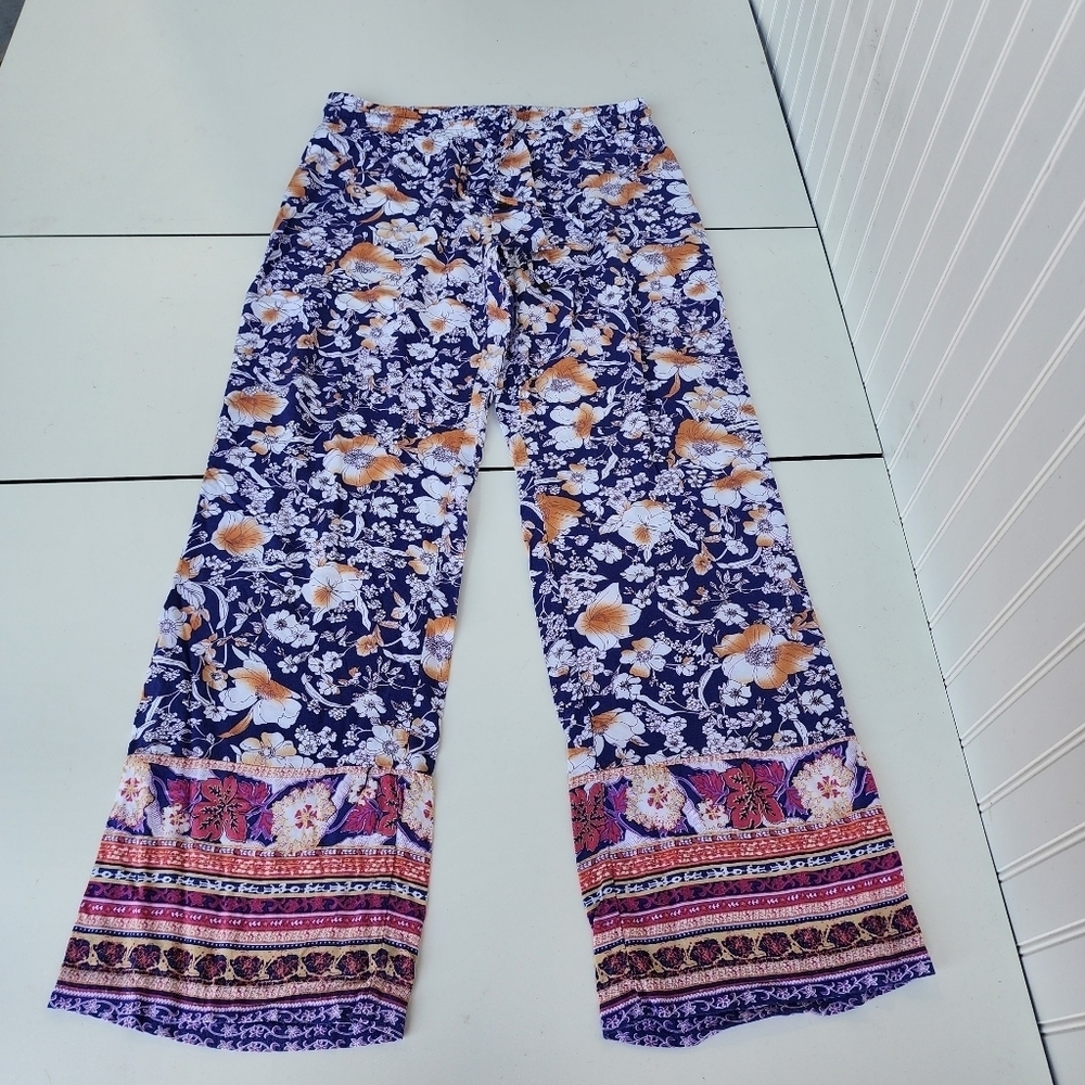 C&c California 100% Rayon Floral Women’s Pants Purple Pink Orange Small